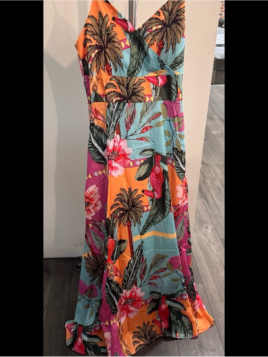 Chic Me Dresses & Skirts - Tropical Floral Maxi Dress in Aqua, Orange & Pink